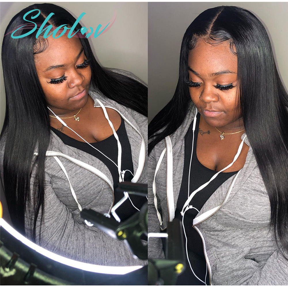 180% Straight 13x4 Lace Closure Human Hair Wigs Brazilian Remy Hair Transparent Lace Frontal Wig for Women Closure Wigs