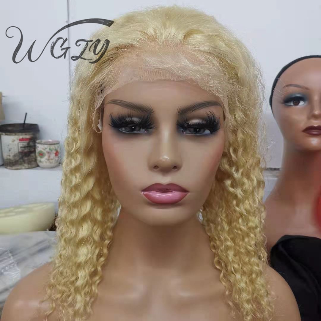 Dropshiping wig human Hair high quality 613 Blonde Deep wave Curly full lace 100% human hair wig