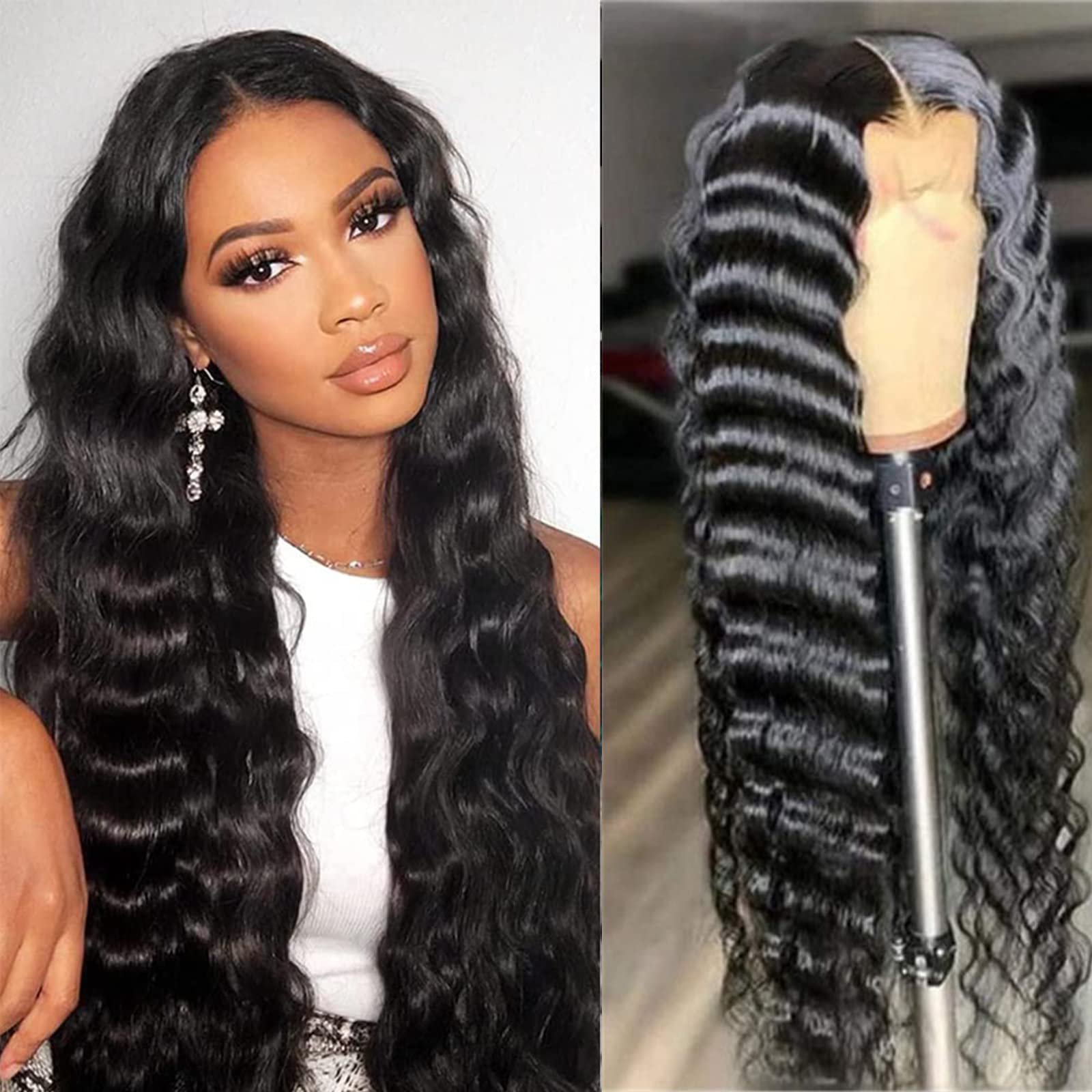 LTHAIR Raw Indian Loose Deep Wave Wig 40 Inch Curly Deep Wave Full Lace Human Hair Wig 180 Density free sample lace front wigs