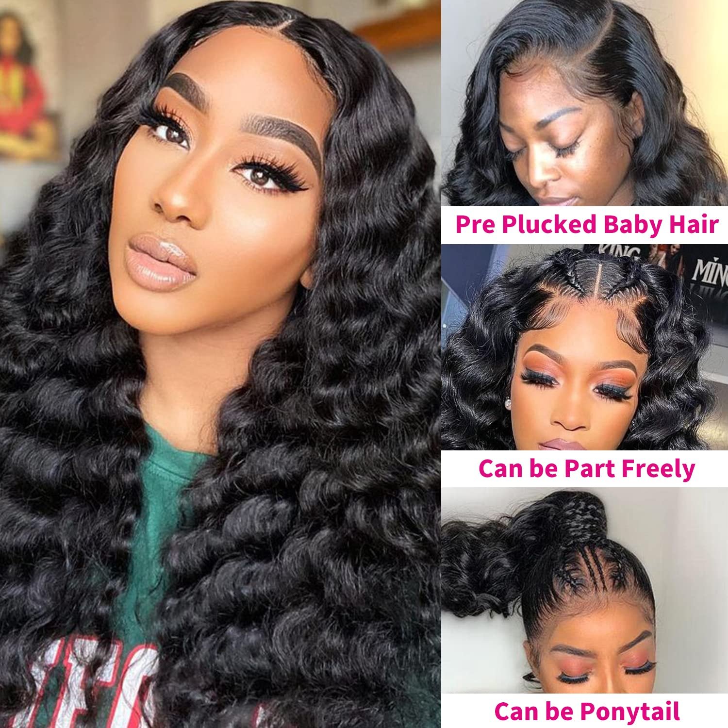 LTHAIR Raw Indian Loose Deep Wave Wig 40 Inch Curly Deep Wave Full Lace Human Hair Wig 180 Density free sample lace front wigs