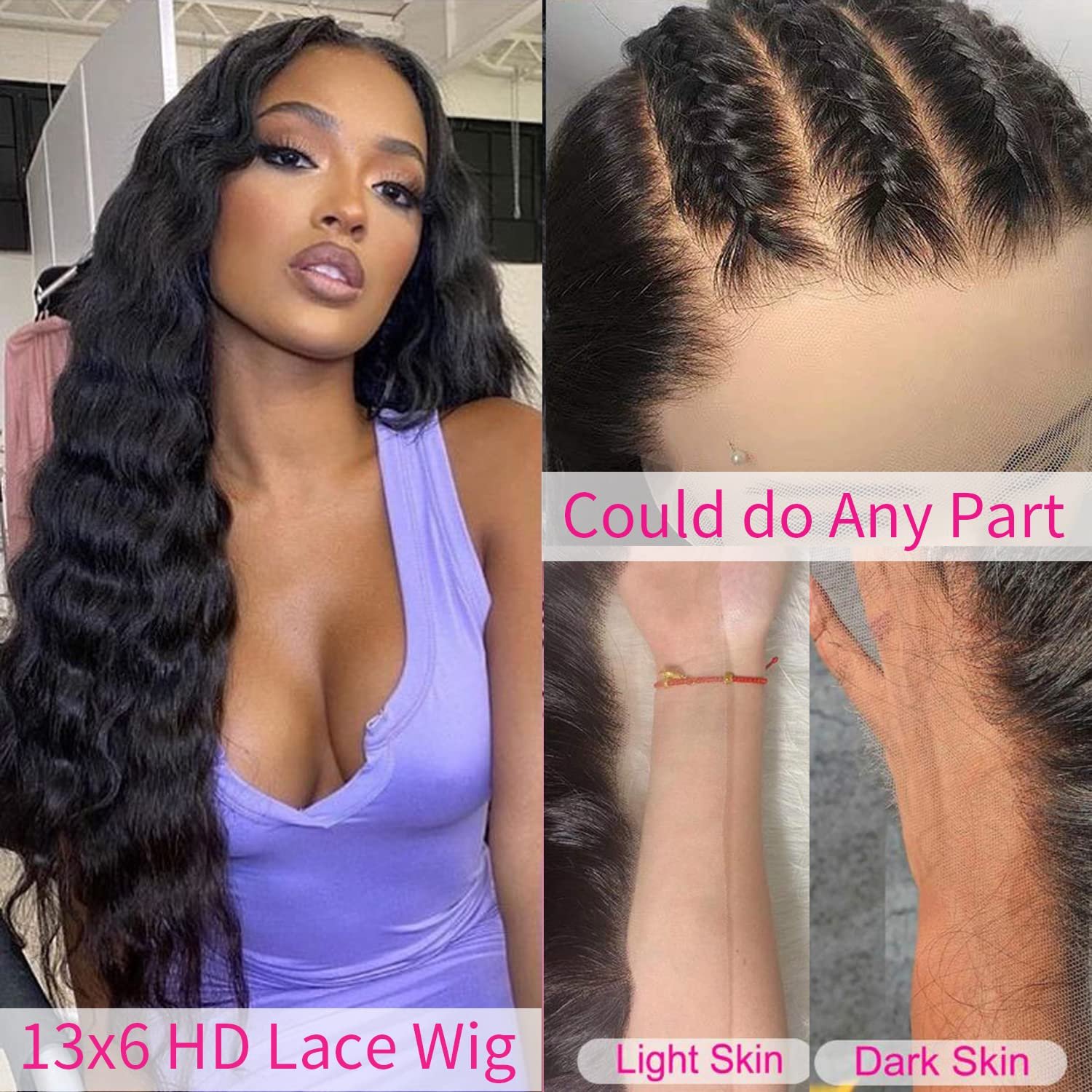 LTHAIR Raw Indian Loose Deep Wave Wig 40 Inch Curly Deep Wave Full Lace Human Hair Wig 180 Density free sample lace front wigs