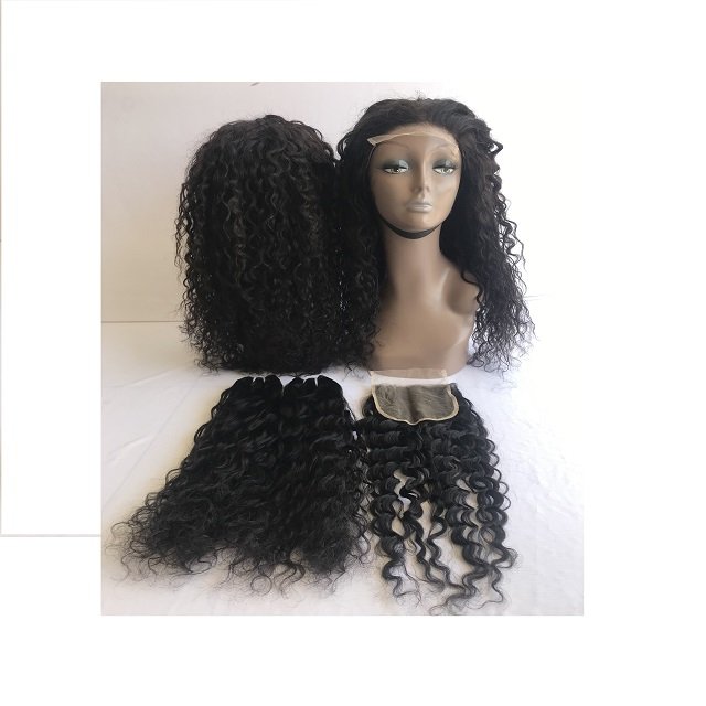 Top Grade Mongolian 100% High Quality Raw Remy Virgin 5x5 Lace Natural Curly Closure And 2 Curly Bundles Human Hair Wigs Vendors