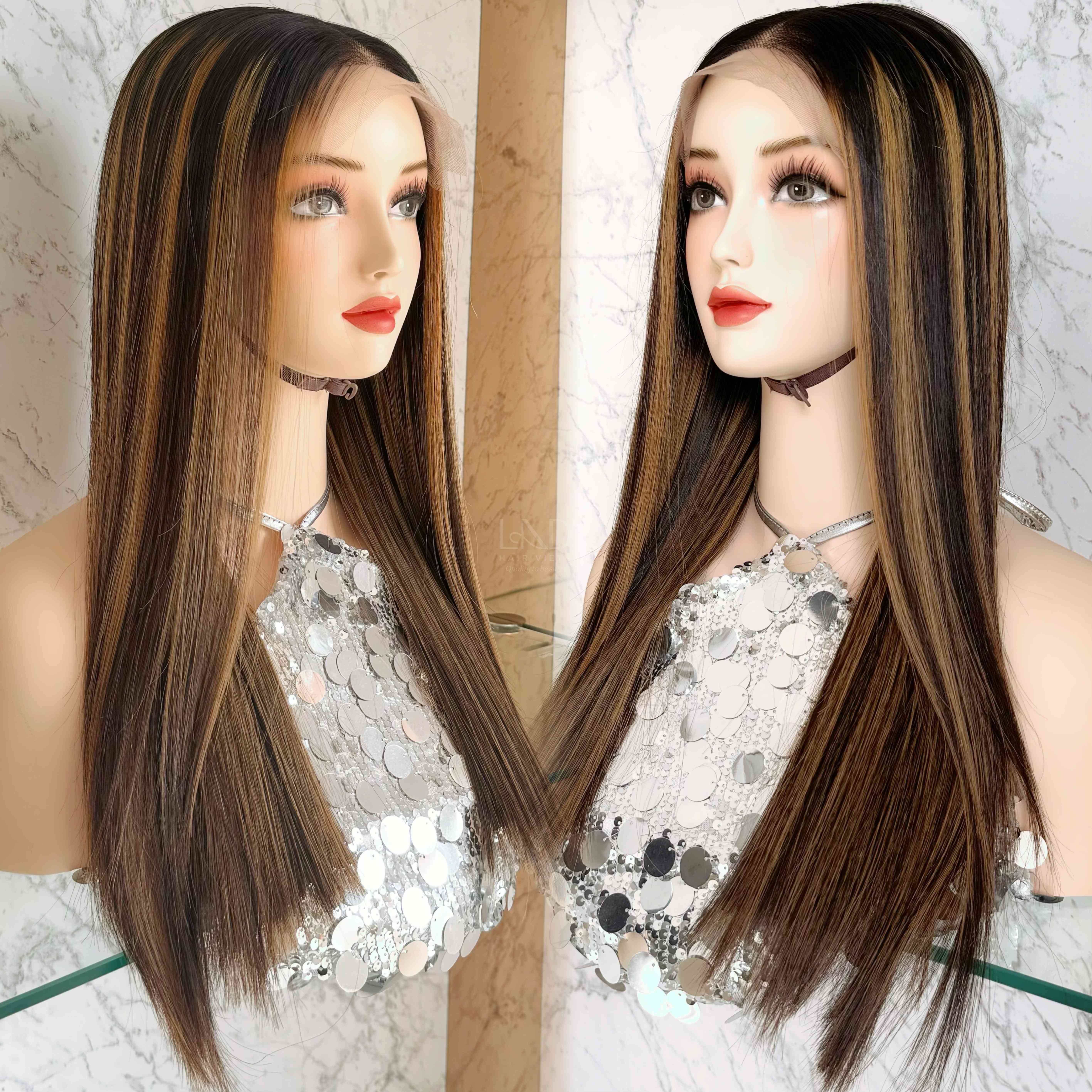 100% Real Vietnamese Human Hair Extensions Wig Piano Color Bone Straight Wig Closure Wigs