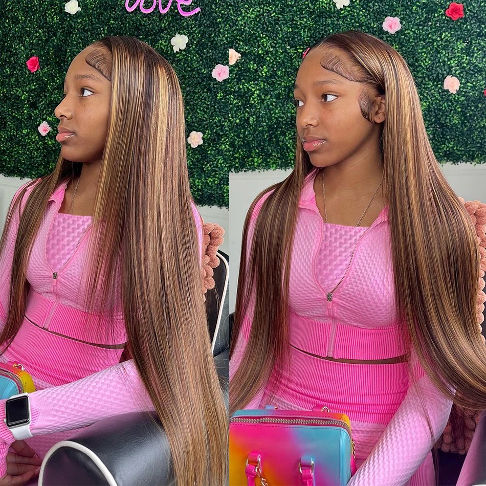 100% HUMAN HAIR Wholesale Straight highlight 4x4 Transparent Lace Human Hair Wigs,12a Virgin human Hair 13x4 Full lace Wig