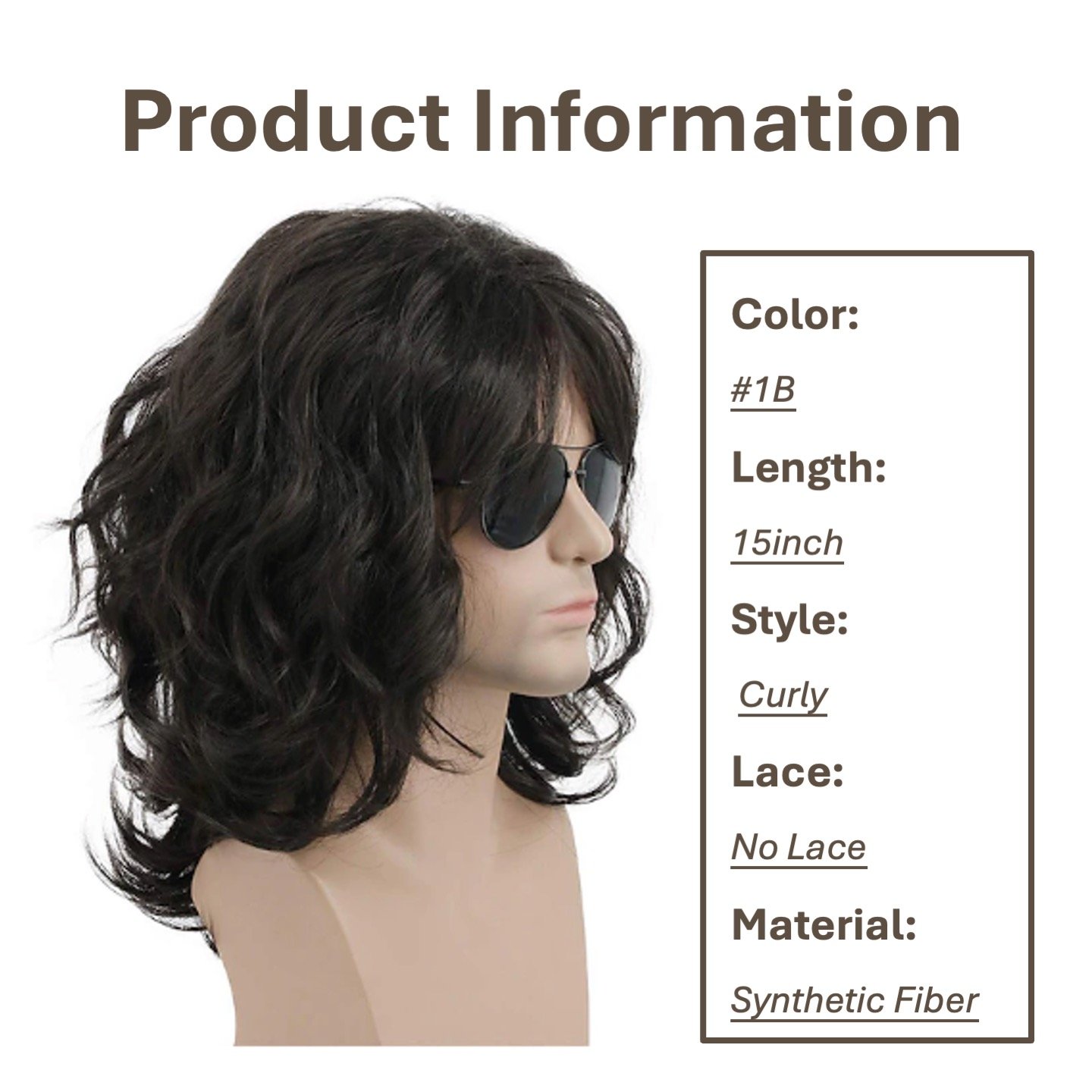 JINRUILI Men's Long Curly Hair Chemical Fiber Silk European And American Men's Fluffy Curly Wig Headgear