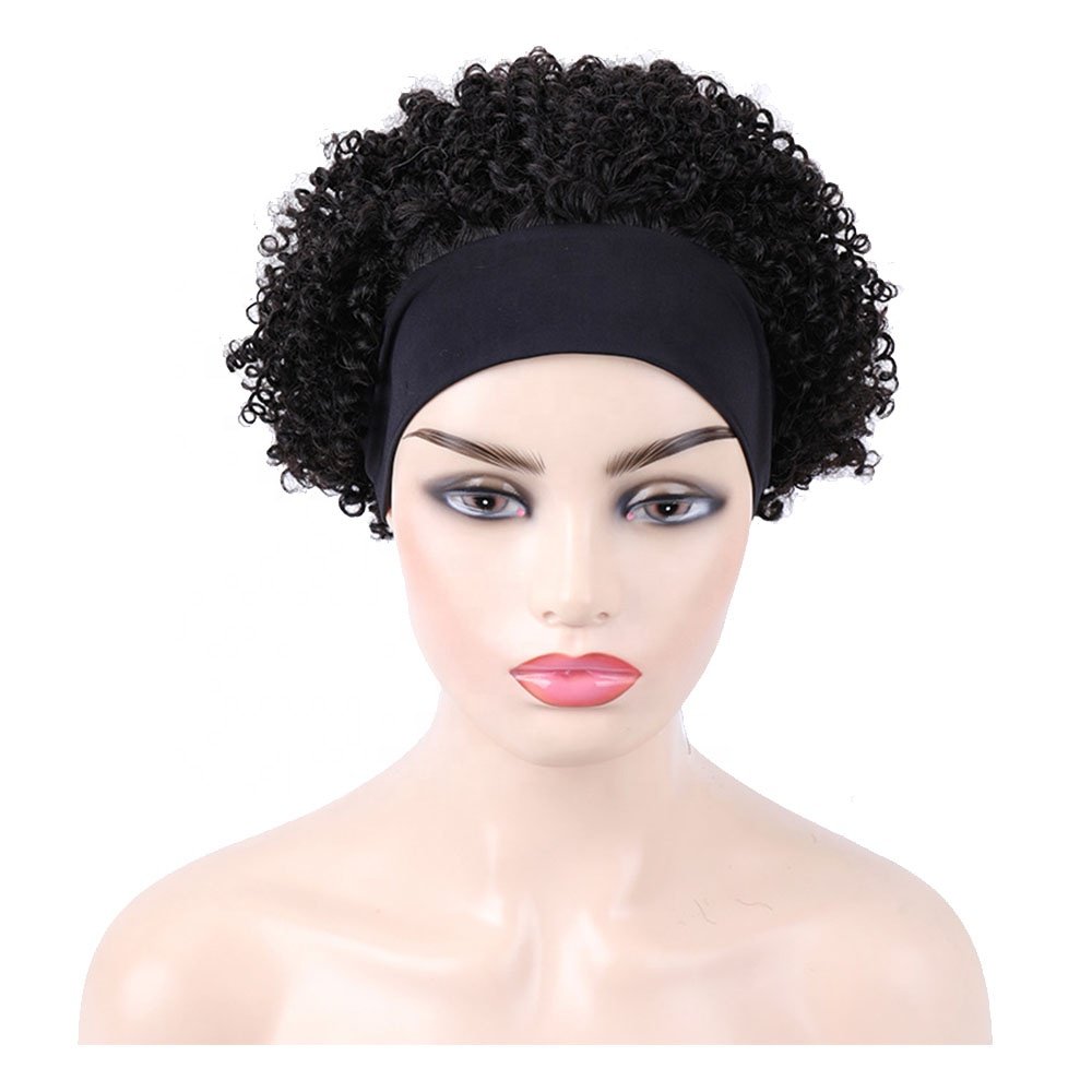 Wholesale Short Afro Kinky Curly Human Hair Headband Wig Brazilian Virgin Natural Wigs with Headbands for Black Women