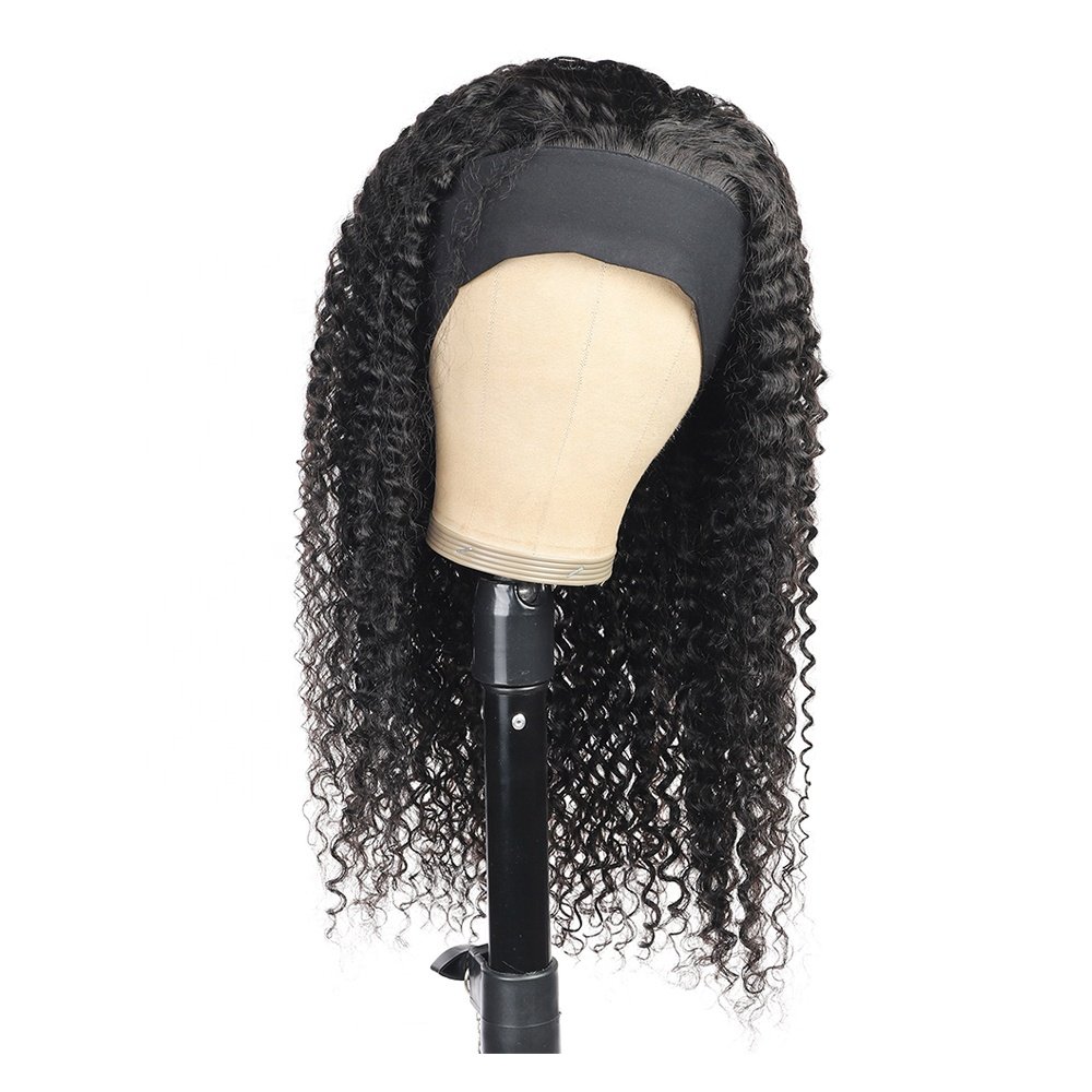 Wholesale Short Afro Kinky Curly Human Hair Headband Wig Brazilian Virgin Natural Wigs with Headbands for Black Women