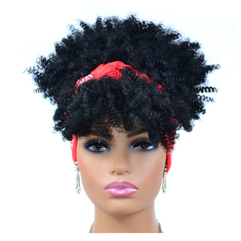 Wholesale Short Afro Kinky Curly Human Hair Headband Wig Brazilian Virgin Natural Wigs with Headbands for Black Women
