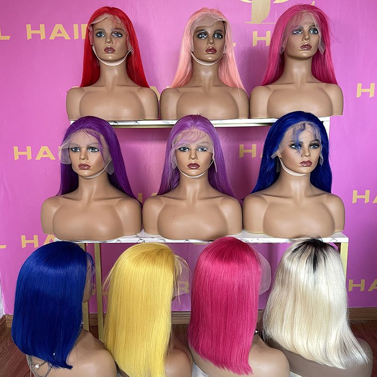 GL 613 Hot 12A Grade Ombre 3 Tone Yellow Color Short Bob Wig European Human Hair HD Swiss Lace Front Wigs
