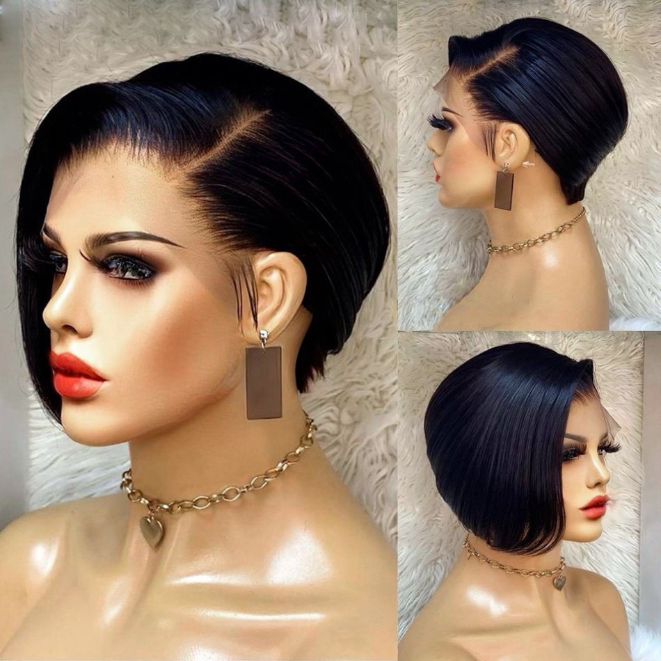 Cheap Free Samples Virgin Hair Perruque Pixie Cut Braided Glueless Straight Lace Front Human Hair Wigs For Black Women