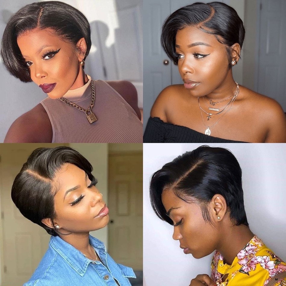 Cheap Free Samples Virgin Hair Perruque Pixie Cut Braided Glueless Straight Lace Front Human Hair Wigs For Black Women
