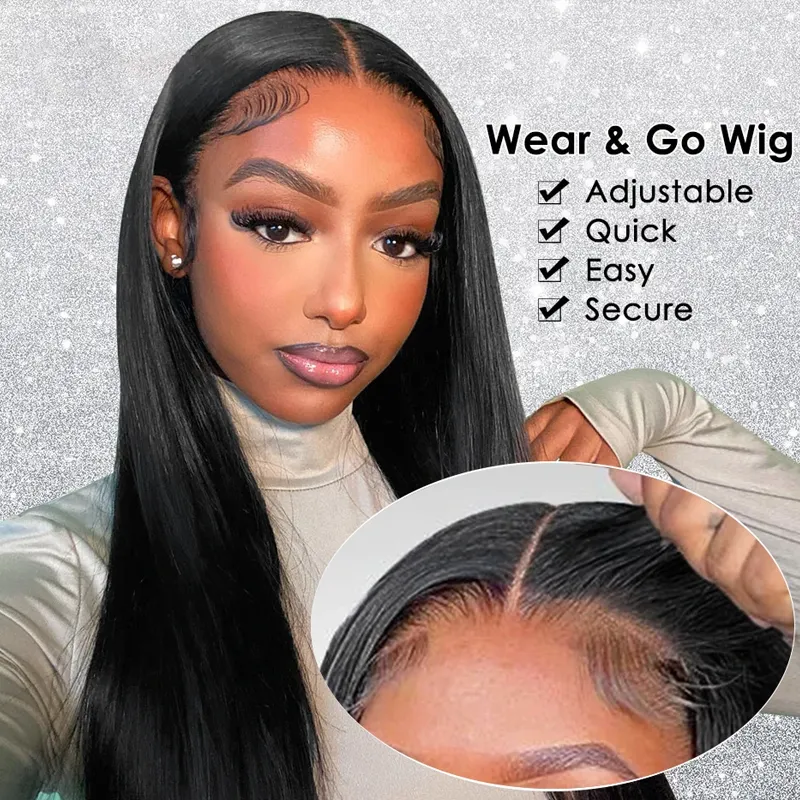 Glueless Pre Plucked Human Hair Wigs Ready To Wear And Go Wig,Bone Straight 6*4 HD Lace Glueless Human Hair Wig For Women