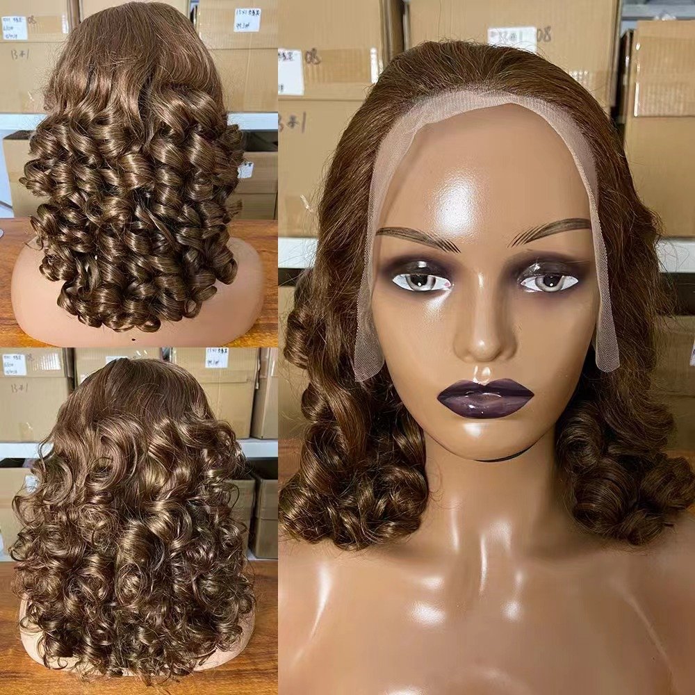 Top quality SDD Fumi curly India Human Hair wig 13x4 Lace Frontal Wig HD Lace Loose Wave Wig Bouncy Curly For Black Woman