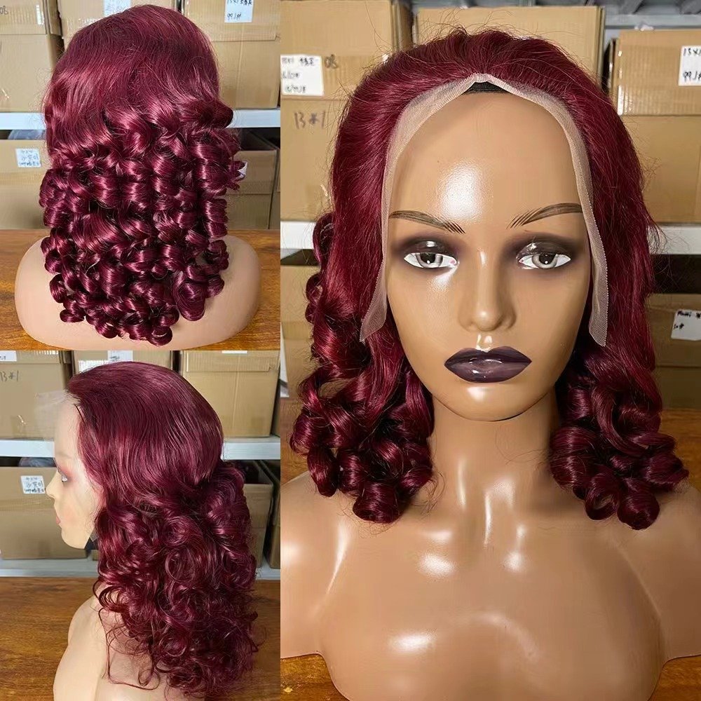 Top quality SDD Fumi curly India Human Hair wig 13x4 Lace Frontal Wig HD Lace Loose Wave Wig Bouncy Curly For Black Woman