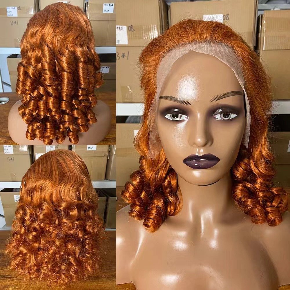 Top quality SDD Fumi curly India Human Hair wig 13x4 Lace Frontal Wig HD Lace Loose Wave Wig Bouncy Curly For Black Woman