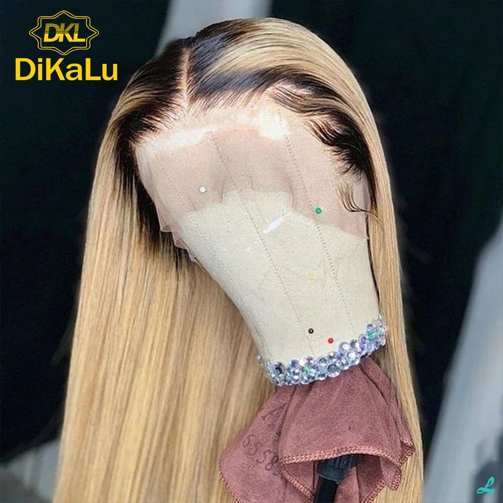 Ombre Brown Honey Blonde Wig Colored 13x6 Lace Front Human Hair Wigs Highlight Straight Full 360 Lace Frontal Wig Remy HD