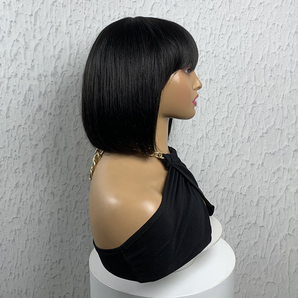 Jazz hair Machine Made Human Hair Wigs 10 inches Bob With Bang For Black Women Factory Cheap Sale Machine Made Human Hair Wig
