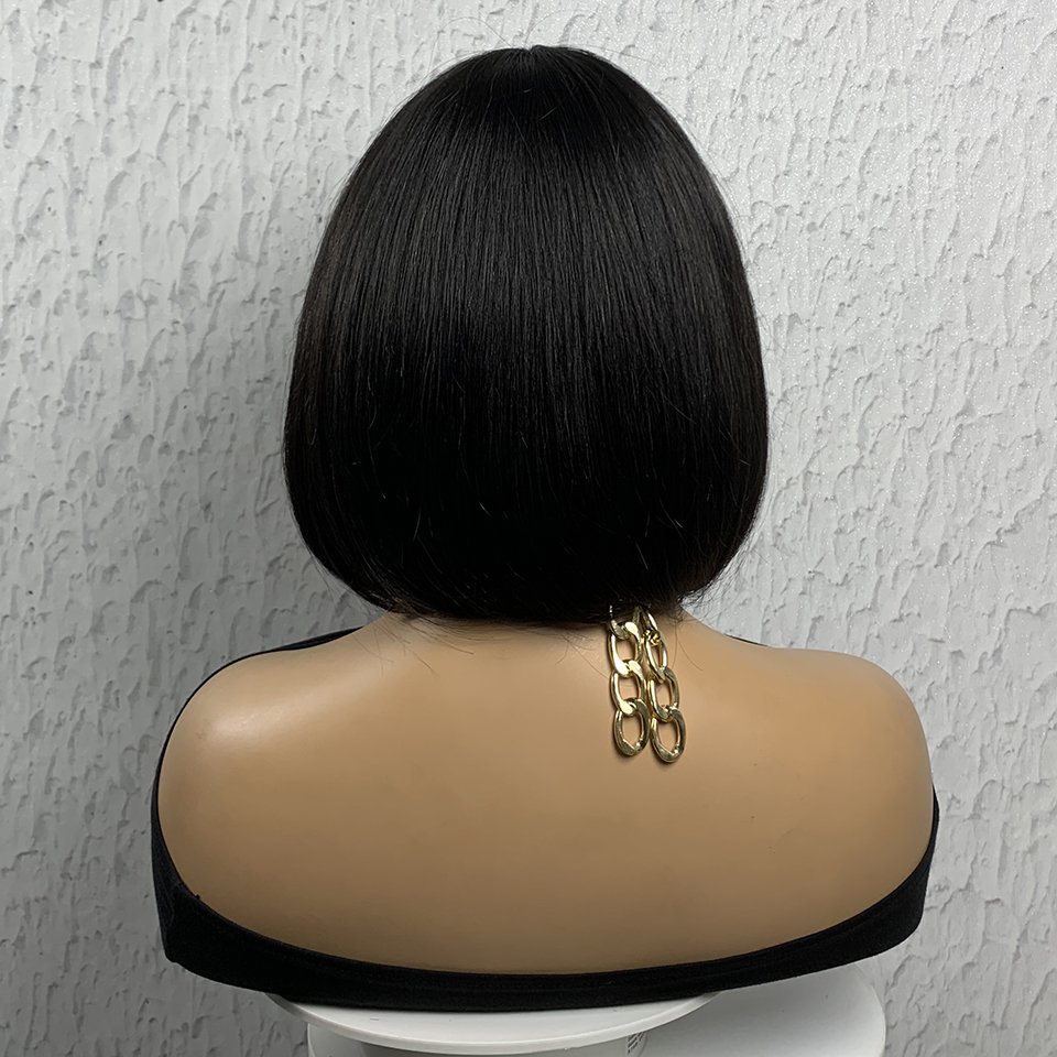 Jazz hair Machine Made Human Hair Wigs 10 inches Bob With Bang For Black Women Factory Cheap Sale Machine Made Human Hair Wig