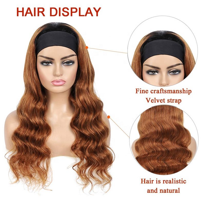 Ombre Ash Blonde Human Hair Headband Wigs for Black Women Body Wave Colored Ombre 1b 30 Wig Brazilian Remy Hair Glueless Wig