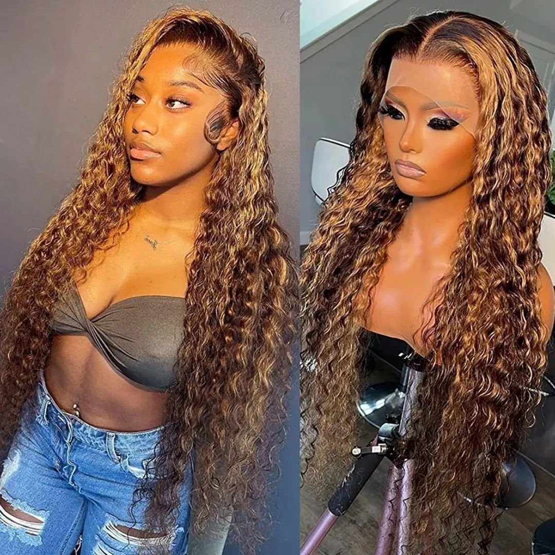 Highlight wig Brown Deep Curly Pre Plucked Perruques Naturel Cheveux Humain Lace Front Wig Piano Mixs Color Human Hair Wig