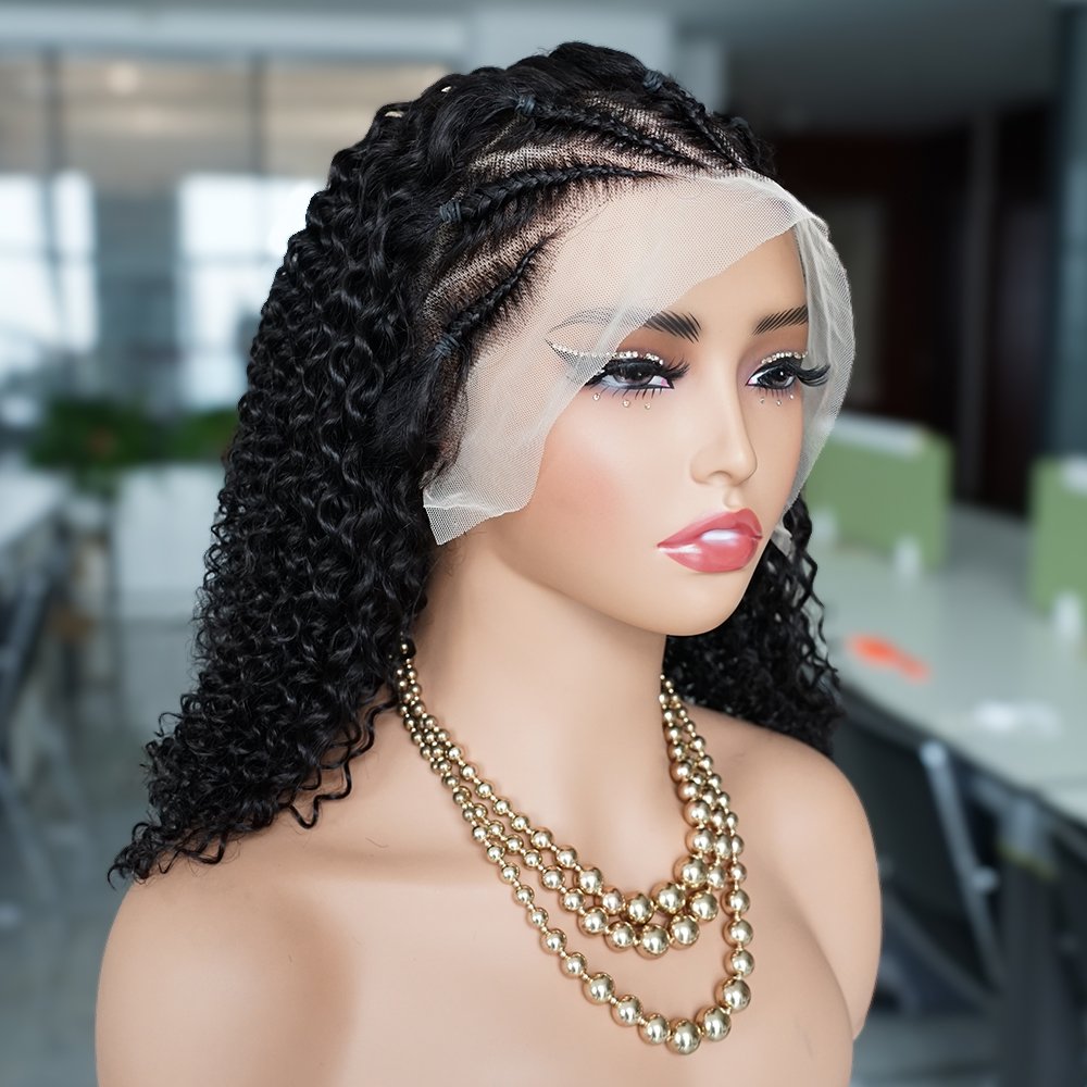 Curly Braided Hair Wigs Lace Front Human Hair Wig African 13x4 Lace Front for Black Women Knotless Wig Braids