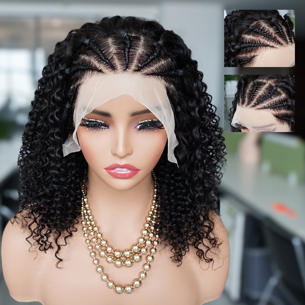 Curly Braided Hair Wigs Lace Front Human Hair Wig African 13x4 Lace Front for Black Women Knotless Wig Braids