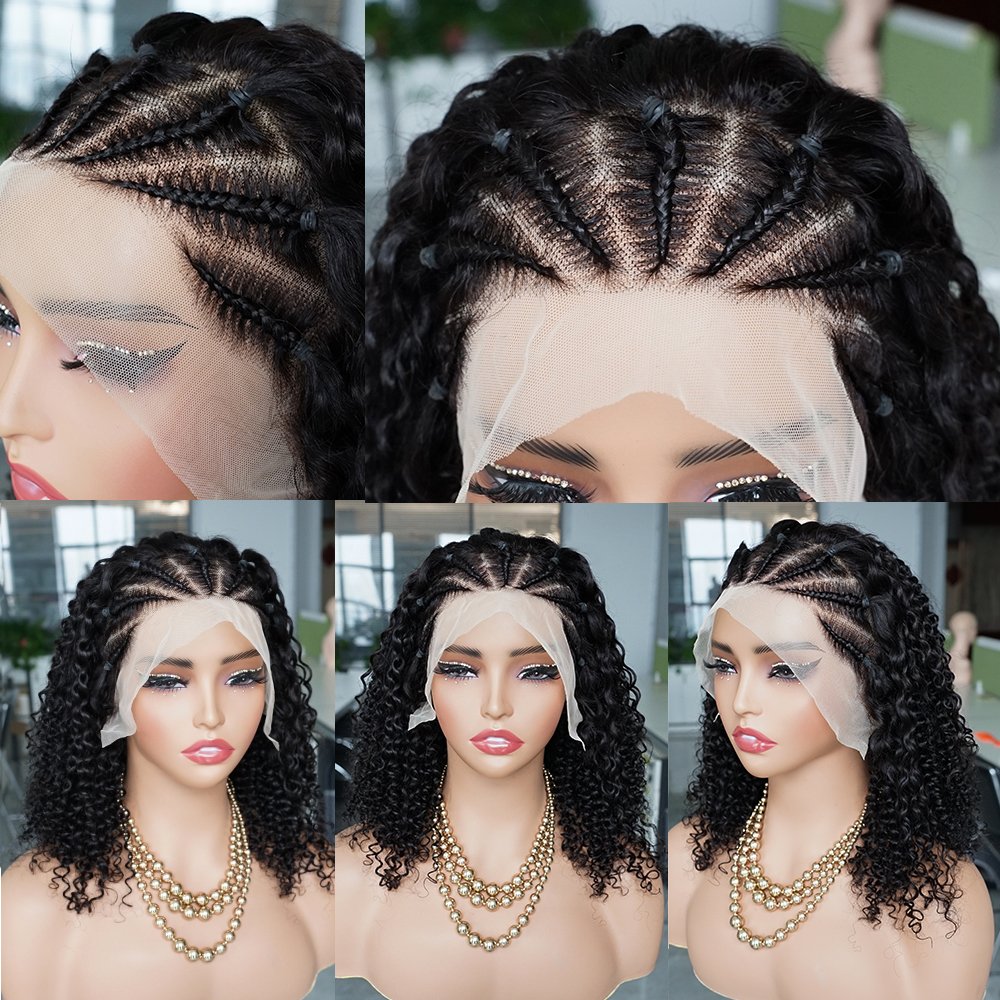 Curly Braided Hair Wigs Lace Front Human Hair Wig African 13x4 Lace Front for Black Women Knotless Wig Braids