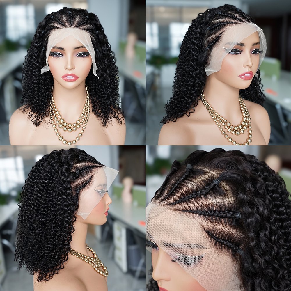 Curly Braided Hair Wigs Lace Front Human Hair Wig African 13x4 Lace Front for Black Women Knotless Wig Braids