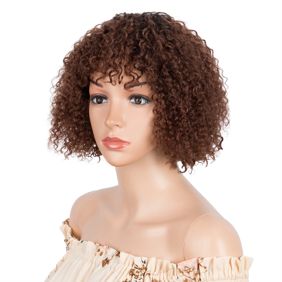 Rebecca Afro Kinky Curly African Gorgeous Red brown bob wig Small Roll Black Short Hair Piece Human hair Wigs with Bangs