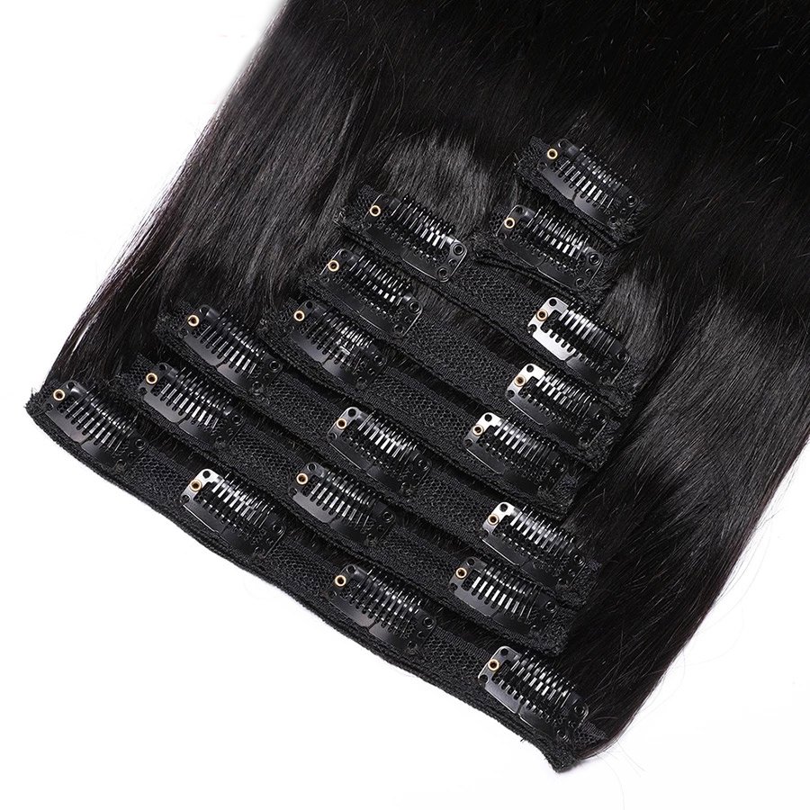 Cheap price 100% Raw Clip ins Human Hair Extensions Yaki Straight 13a Remy Hair Indian Hair Silky Straight Wave