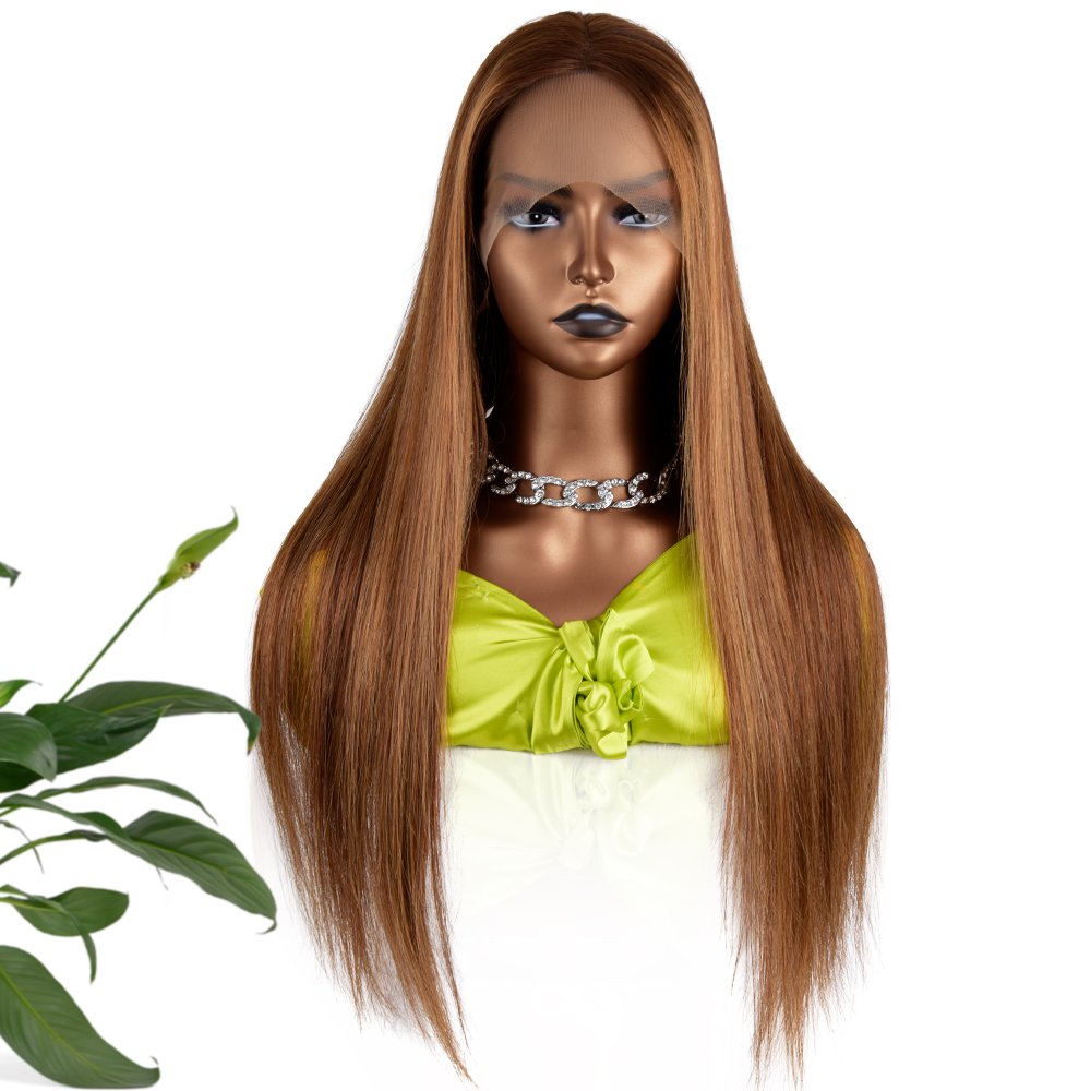 Highlight Wig Brown Straight Pre Plucked Transparent 13X4 Lace Frontal Wigs Piano Color Honey Blonde Human Hair Wigs