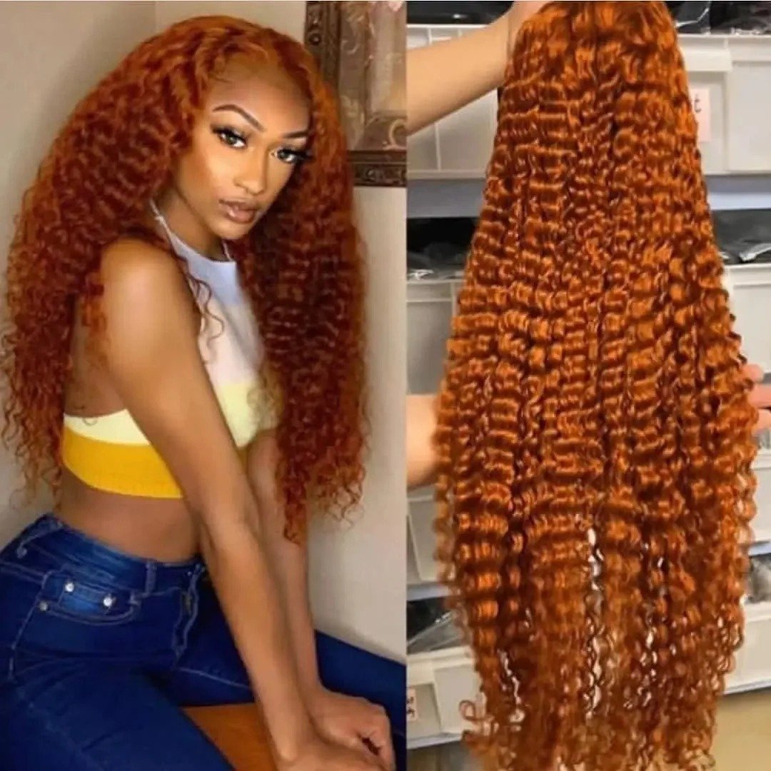 13x4 Full Lace Frontal Wig Ginger Orange Deep Wave 100% Human Hair Wigs For Women Pre Plucked On Promotion