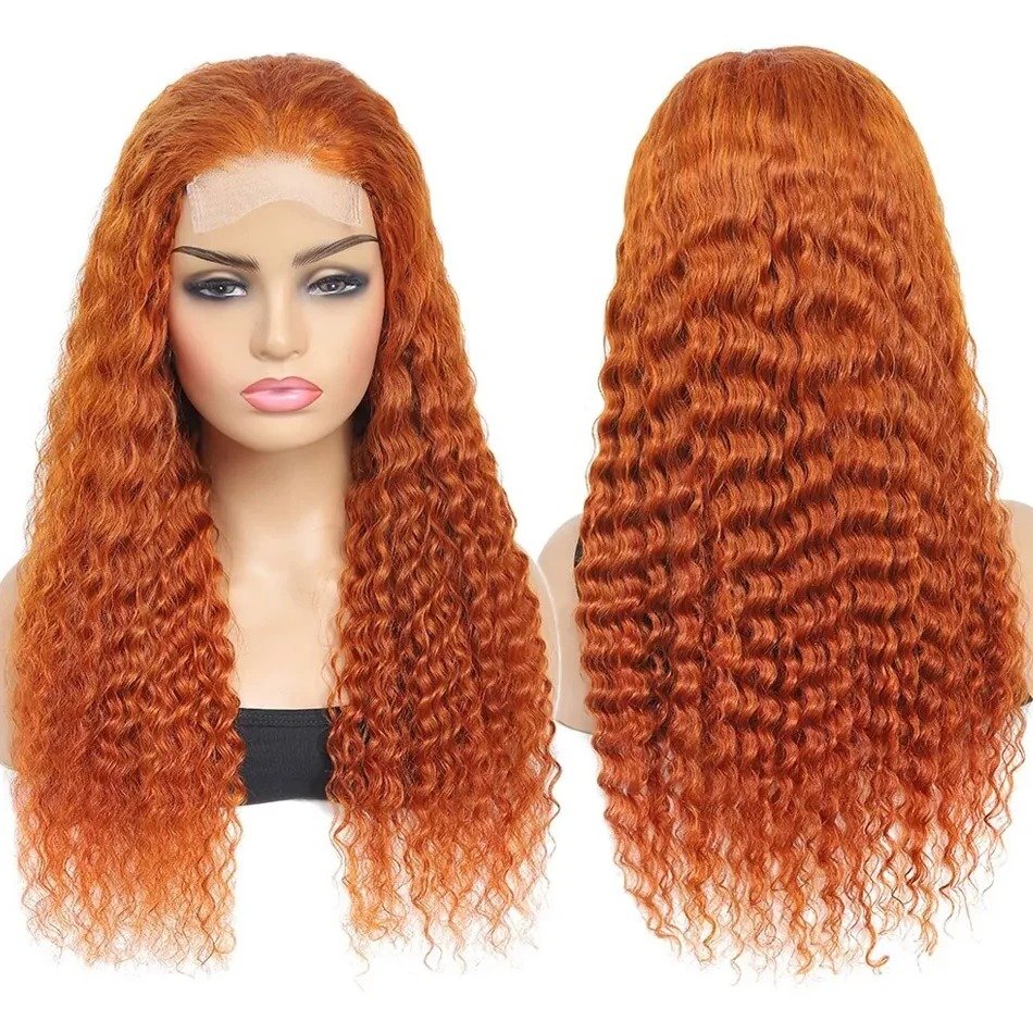 13x4 Full Lace Frontal Wig Ginger Orange Deep Wave 100% Human Hair Wigs For Women Pre Plucked On Promotion