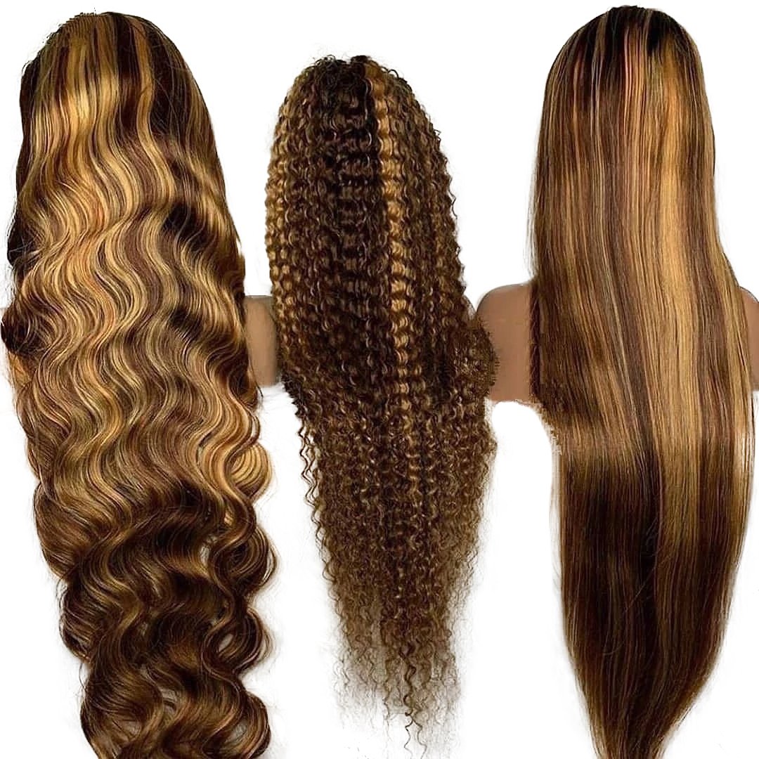 Brazilian Virgin Hair 4/27 Highlight Colored Lace Front Wig Human Hair HD Lace Front Gradient Color Wig Black Women