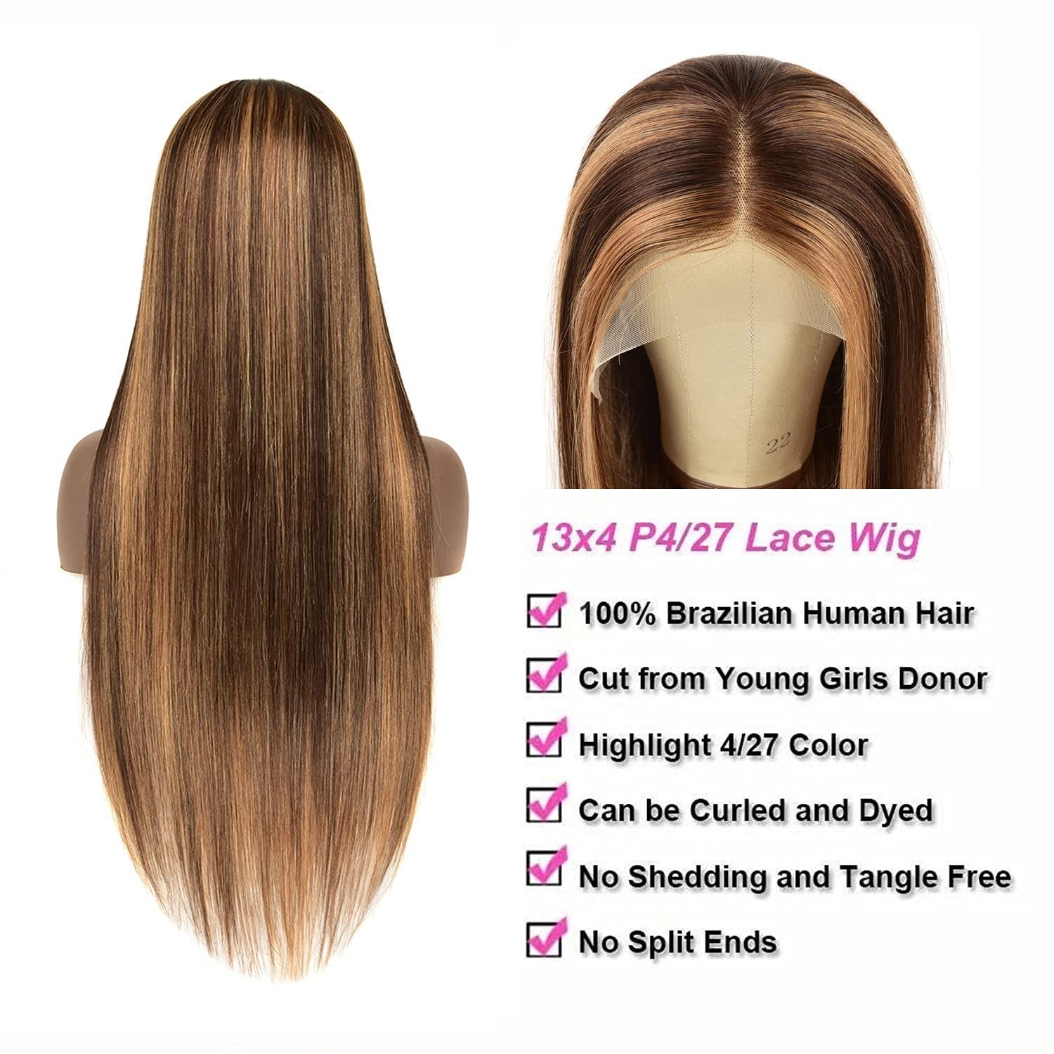 Brazilian Virgin Hair 4/27 Highlight Colored Lace Front Wig Human Hair HD Lace Front Gradient Color Wig Black Women