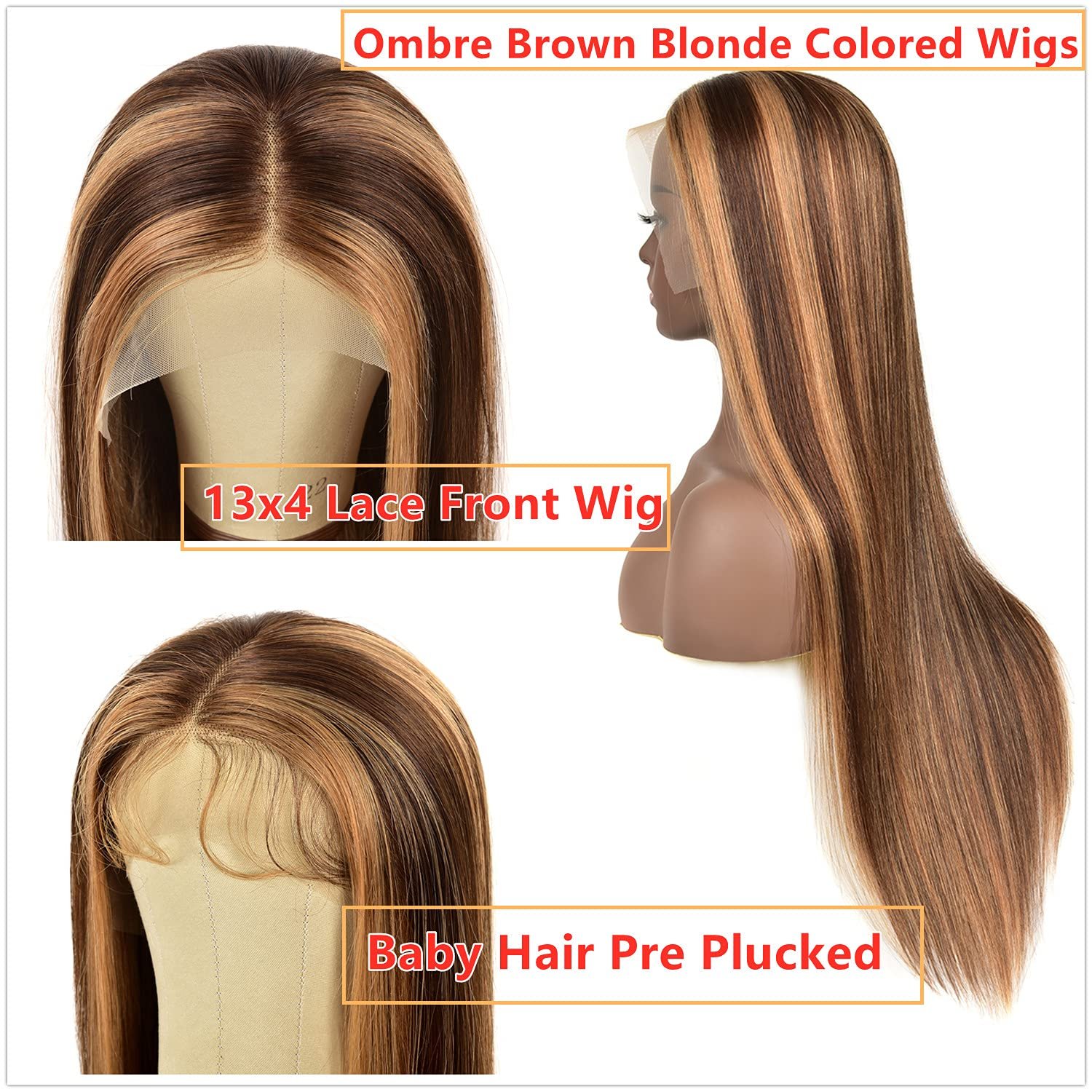 Brazilian Virgin Hair 4/27 Highlight Colored Lace Front Wig Human Hair HD Lace Front Gradient Color Wig Black Women
