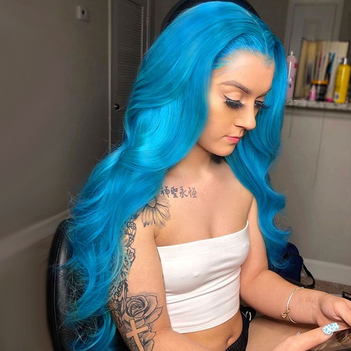 Lace Frontal Wig wave blue color Wigs Virgin Human Hair Transparent Swiss Lace Front Wigs For Black Women
