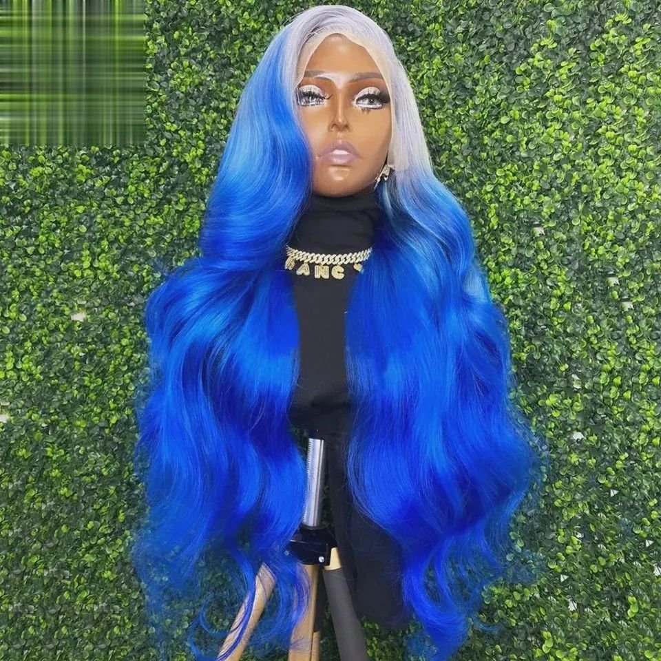 Lace Frontal Wig wave blue color Wigs Virgin Human Hair Transparent Swiss Lace Front Wigs For Black Women