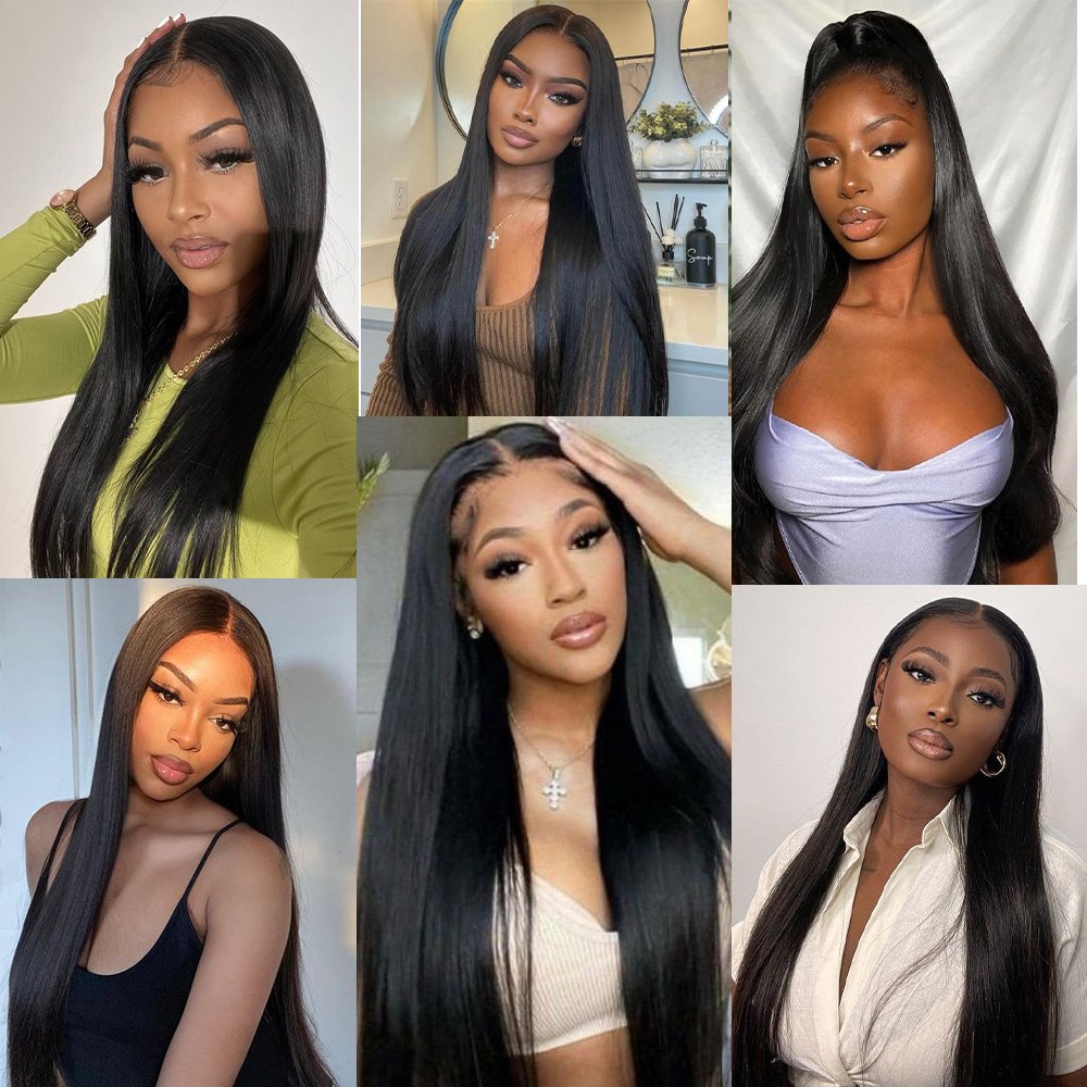 High Quality 13*4 Lace Block Zipper Replacements Front Wig Straight Human Hair Natural Black 180% Density Closure Wigs