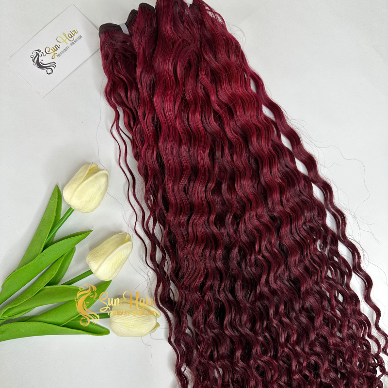 Sun Hair Company Wholesale Hot Trending Wine Red Colour Deep Curly Weft Hair Double Drawn 100% Vietnamese Human Hair Extensions
