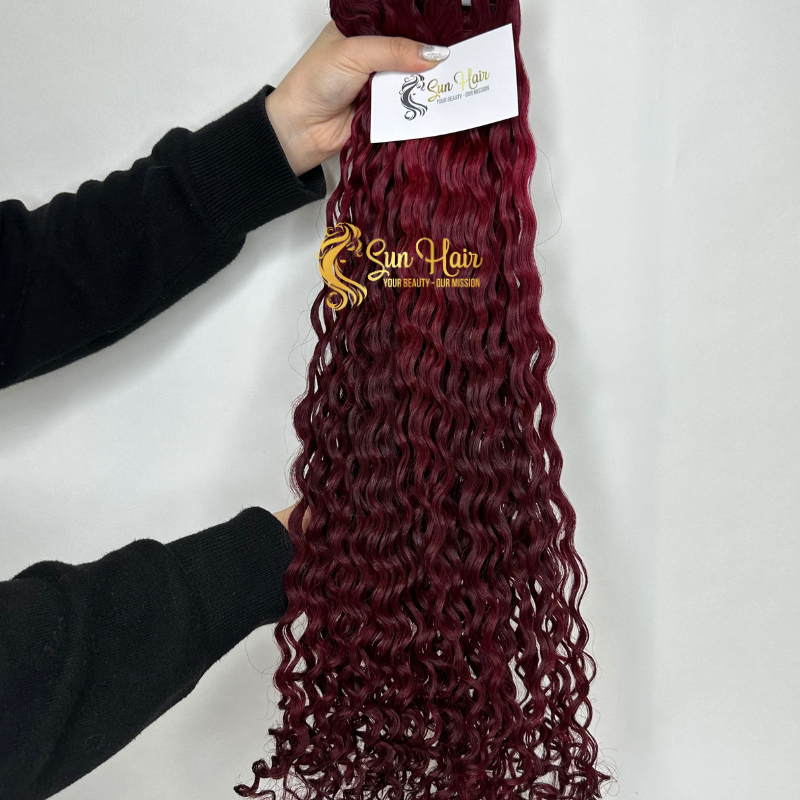 Sun Hair Company Wholesale Hot Trending Wine Red Colour Deep Curly Weft Hair Double Drawn 100% Vietnamese Human Hair Extensions