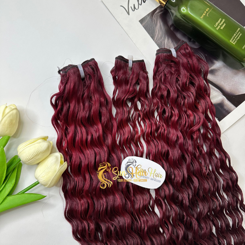Sun Hair Company Wholesale Hot Trending Wine Red Colour Deep Curly Weft Hair Double Drawn 100% Vietnamese Human Hair Extensions