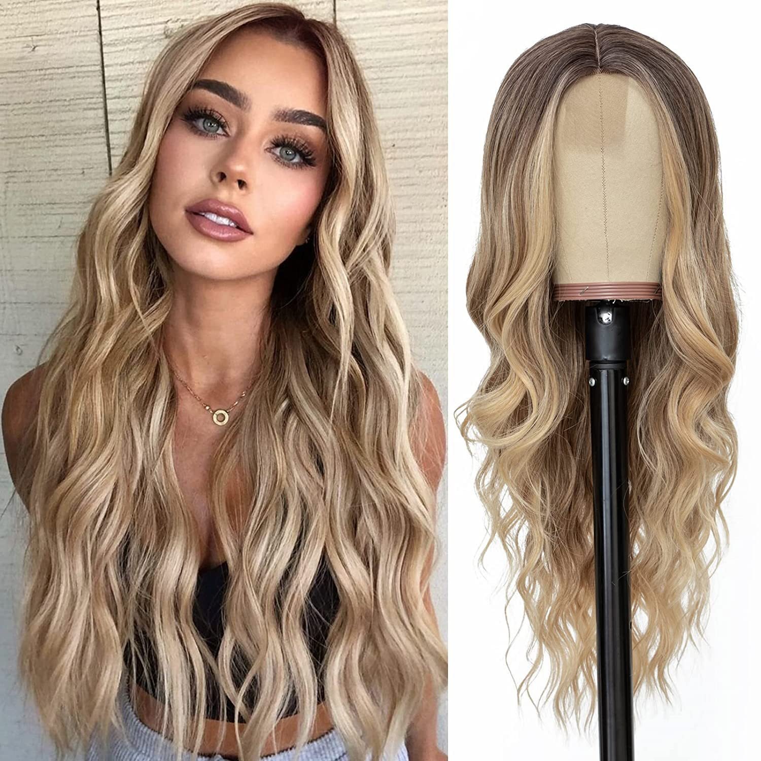 Ombre Blonde Wigs Long Loose Wave Synthetic Wigs For Women Heat Resistant Fiber Daily Brazilian Human Hair Wig