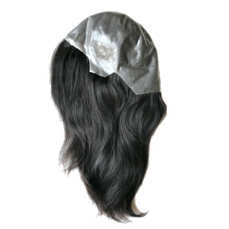 Stock Virgin Remy Human Hair invisible hairline medical wig full poly thin skin wigs for alopecia hair loss patients