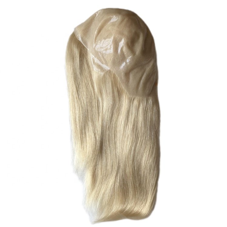 Stock Virgin Remy Human Hair invisible hairline medical wig full poly thin skin wigs for alopecia hair loss patients