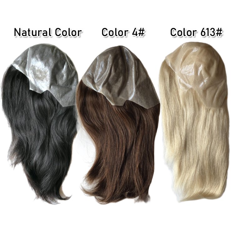 Stock Virgin Remy Human Hair invisible hairline medical wig full poly thin skin wigs for alopecia hair loss patients