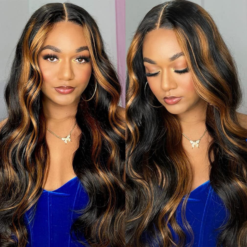P1B/30 Highlight Body Wave Lace Front Wigs for Women Ombre Colored HD Lace Frontal Human Hair Wig