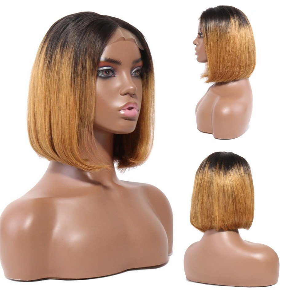 Cheap Wholesale Brazilian Transparent Lace Ombre Color 1B 27 Straight Short 4X4 Lace Closure Human Hair Bob Wigs For Black Women