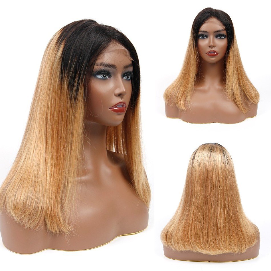 Cheap Wholesale Brazilian Transparent Lace Ombre Color 1B 27 Straight Short 4X4 Lace Closure Human Hair Bob Wigs For Black Women