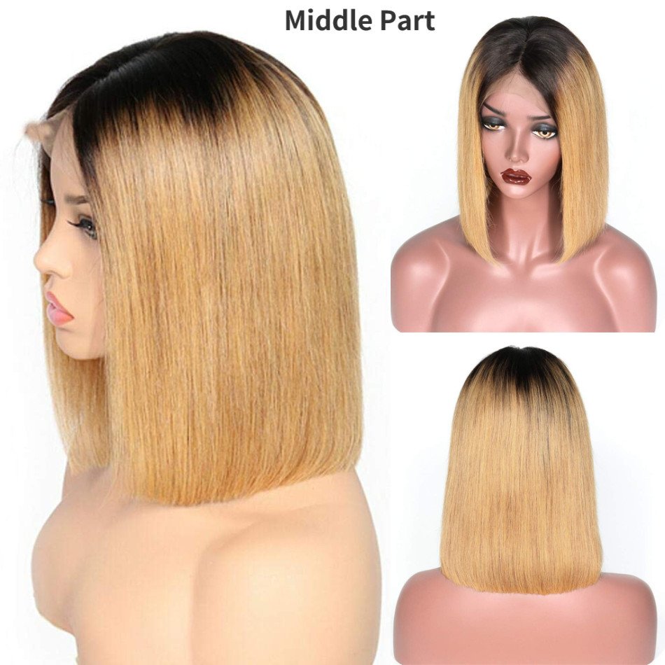 Cheap Wholesale Brazilian Transparent Lace Ombre Color 1B 27 Straight Short 4X4 Lace Closure Human Hair Bob Wigs For Black Women